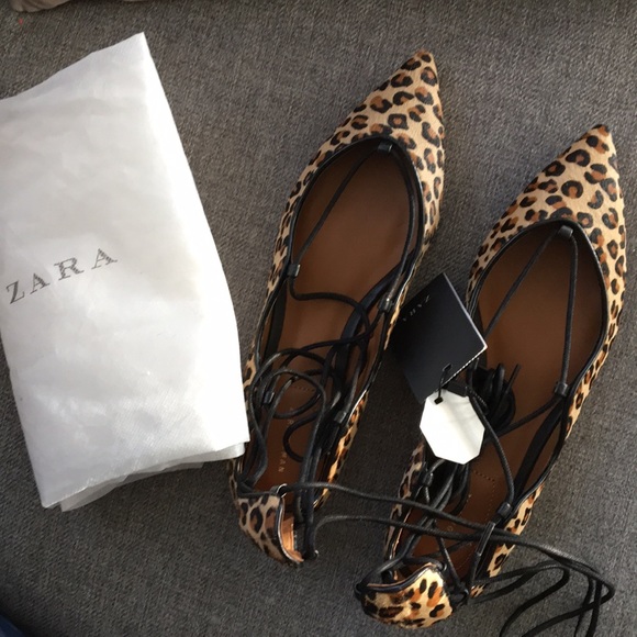 Zara Shoes - Zara laced up leopard fur flats